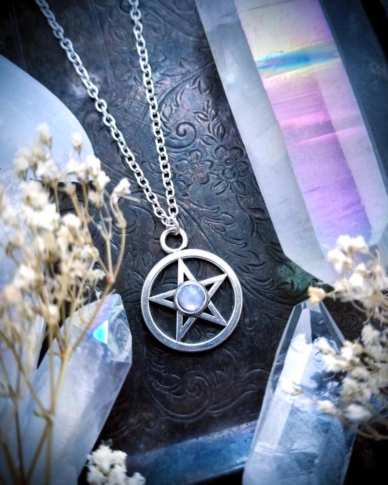 Pentagram & Purple Crystal Necklace – 18 Inch Chain – Wicca Pagan Witch Jewelry – Handmade UK