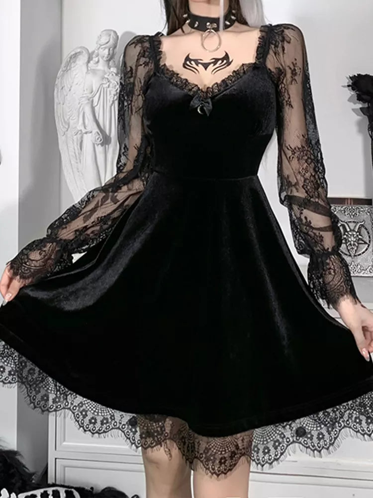 black witchy dresses Goth Skater Dress with Spider Webs Size inclusive Moth witchy dress with back