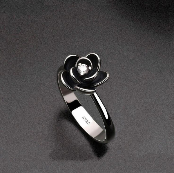Black Dahlia Flower Ring