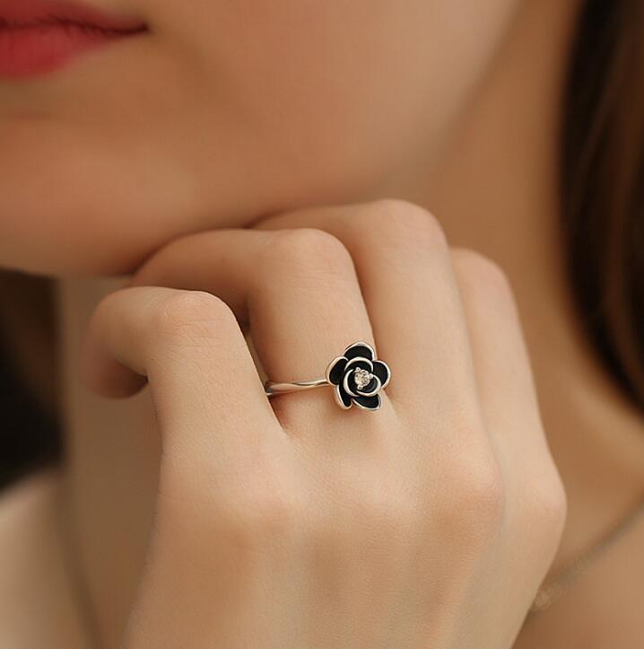 Black Dahlia Flower Ring