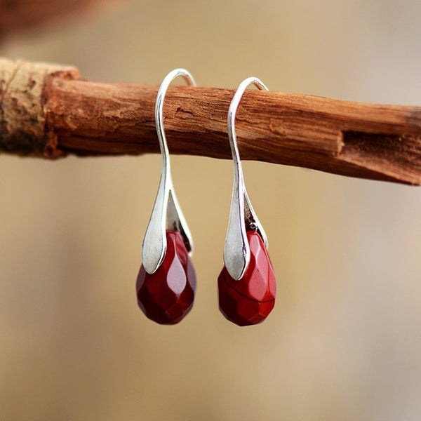 Red Jasper / Amethyst Drop -  Earrings