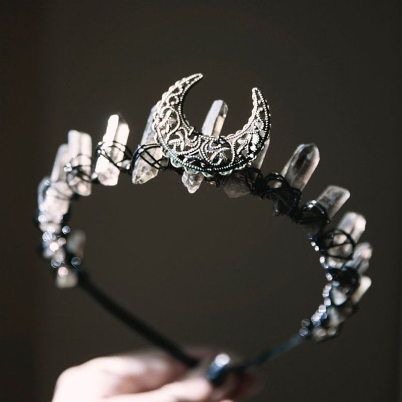 'Handmade Dark Moon Clear Quartz' Tiara Crown