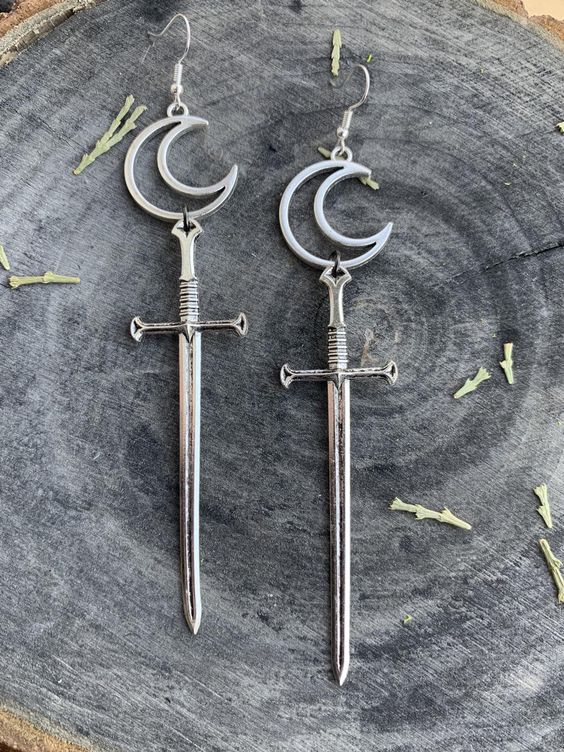 'Crescent Moon Victorian Sword' Earrings